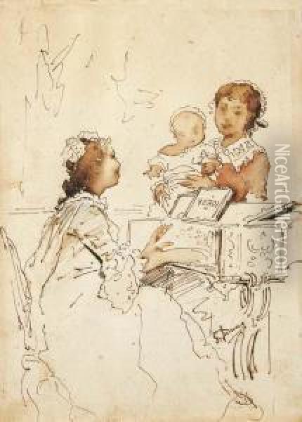 Gioie Materne Oil Painting - Girolamo Induno