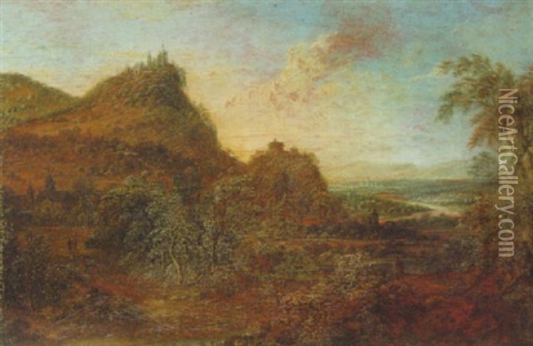 An Extensive River Landscape At Sunset Oil Painting - Jan Griffier the Elder