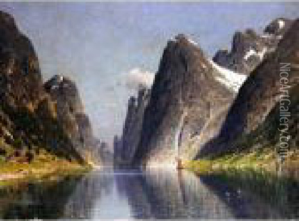 View Of A Fjord Oil Painting - Adelsteen Normann