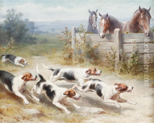Landschaft Mit Hunden Und Pferden Oil Painting - Carl Reichert