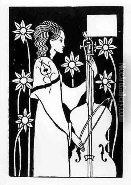 Lady with Cello, from 'Le Morte d'Arthur' Oil Painting - Aubrey Vincent Beardsley