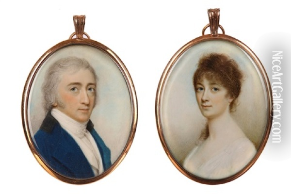 A Pair Of Portraits Of A Husband And Wife Oil Painting - Charles Robertson