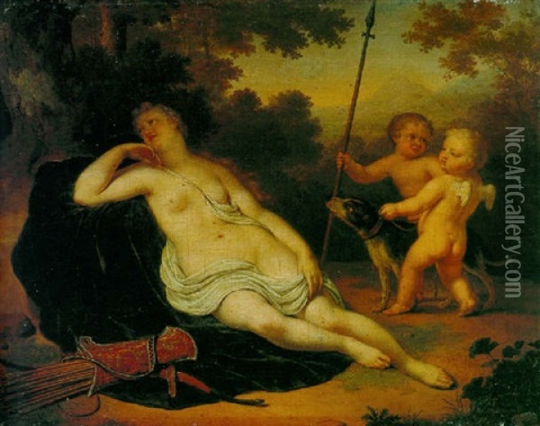 Diana Resting In A Landscape Oil Painting - Willem van Mieris