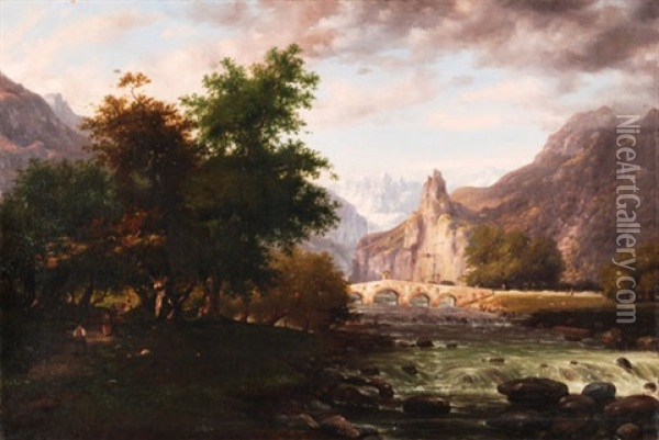 Landschaft Mit Brucke Oil Painting - Ercole Calvi
