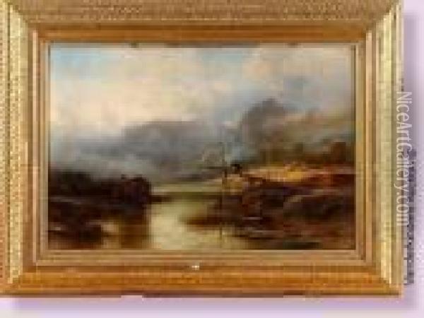Pecherie Aux Saumons Au Lac De Gudvangen En Norvege Oil Painting - Jacobus Jacobs