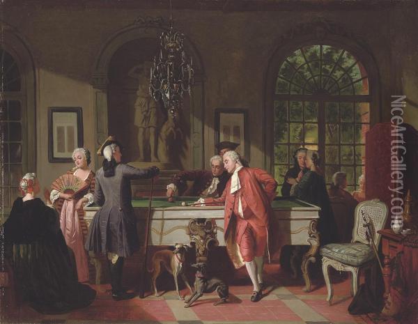 The Game Of Billiards Oil Painting - Jean Carolus