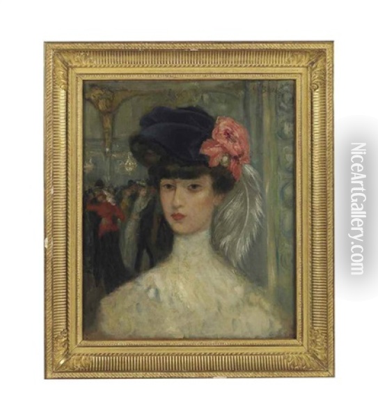 Une Demoiselle Au Moulin Rouge Oil Painting - Georges Alfred Bottini