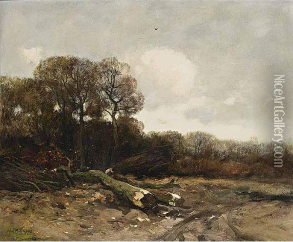 Woodcutters At Work Oil Painting - Charles Paul Gruppe