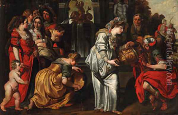 Rebecca and Eliezer at the Well Oil Painting - Abraham Janssens van Nuyssen
