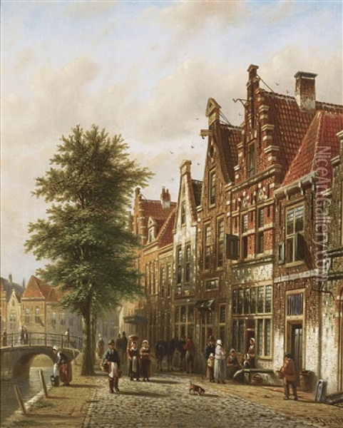 The Grachten, Amsterdam (pair) Oil Painting - Johannes Franciscus Spohler