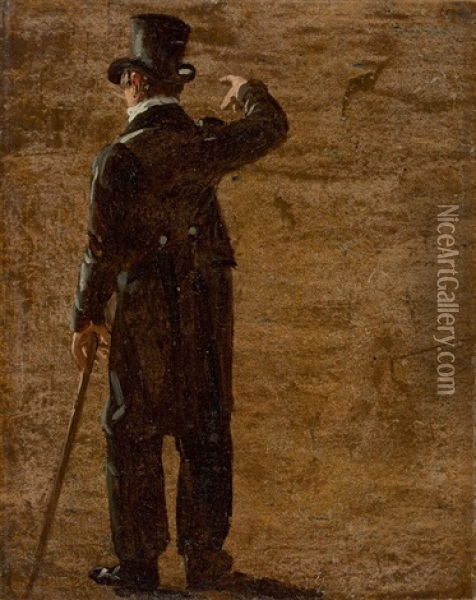 Study Of A Figure From Behind (portrait Of Crown Prince Christian Frederik Of Denmark In Naples?) Oil Painting - Johan Christian Dahl
