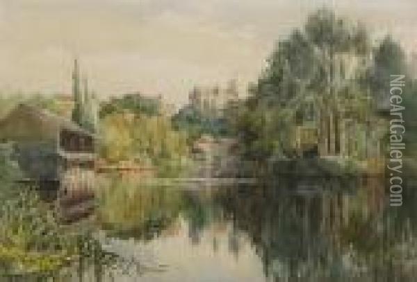 River View With Abbey Beyond Oil Painting - Henry Charles Fox