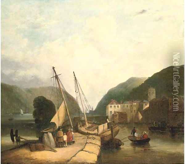 Figures in a harbour, loading supplies Oil Painting - John Sell Cotman