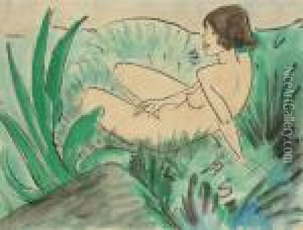 Madchen Im Dunengras Oil Painting - Otto Mueller