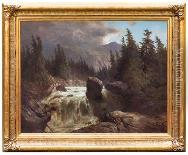 Alpska Partie S Divokou Rekou Oil Painting - Adolf Chwala