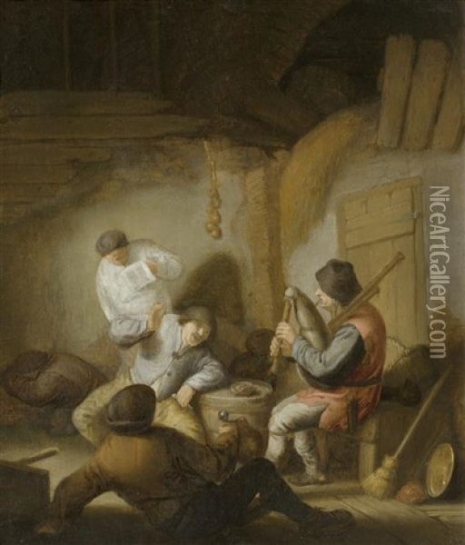 Musizierende Bauersleute In Einer Scheune Oil Painting - Adriaen Jansz van Ostade