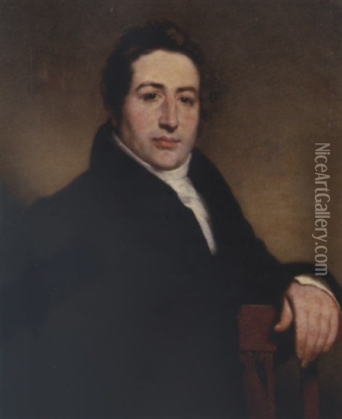 Portrait Of Thomas Jackson In A Black Costume With A White Jabot, His Left Arm Resting On The Back Of His Chair Oil Painting - Charles Howard Hodges