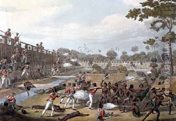 Rangoon The Storming of one of the Principal Stockades on July 8th 1824 Oil Painting - Joseph Moore