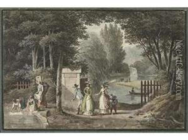Merigot - Vue Presumee De L' Entree Du Chateau D' Ermenonville En 1788 Oil Painting - J. Merigot