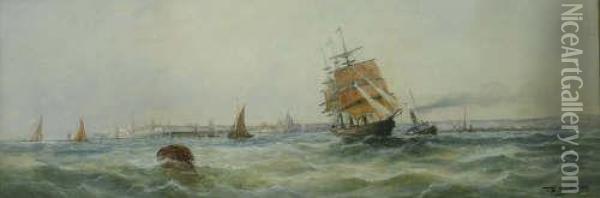 Steam And Sail Off The Coast Oil Painting - Thomas Bush Hardy