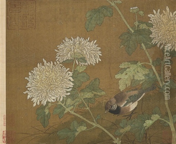 Chrysanthemum And Sparrow Oil Painting -  Emperor Huizong