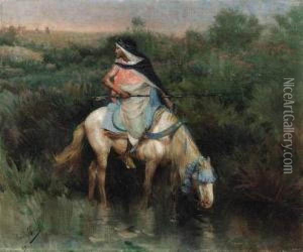 Watering His Horse Oil Painting - Aime Morot