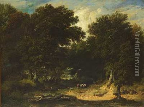 Rejsende, Der Holder Hvil I Skoven Oil Painting - Edmond Joseph De Pratere