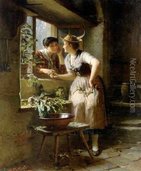 The Gossip Oil Painting - Friedrich Ortlieb
