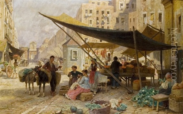 Market In Naples Oil Painting - Franz Theodor Aerni