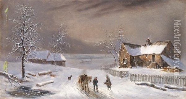 Winterlandschaft Mit Reisigsammlern Und Hausern Oil Painting - Louis-Claude Malbranche