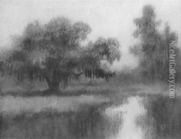 Bayou Scene With Live Oak And Cypress Oil Painting - Alexander John Drysdale