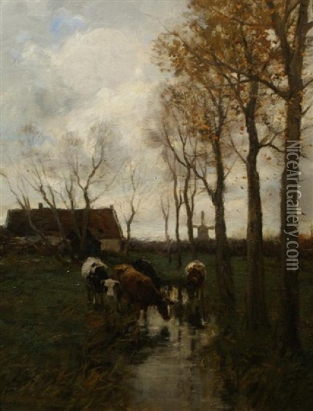 Koeien Bij Een Sloot Oil Painting - Charles Paul Gruppe
