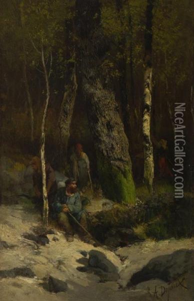 Holzsammler In
 Waldlandschaft. Oil Painting - Alexandre Defaux