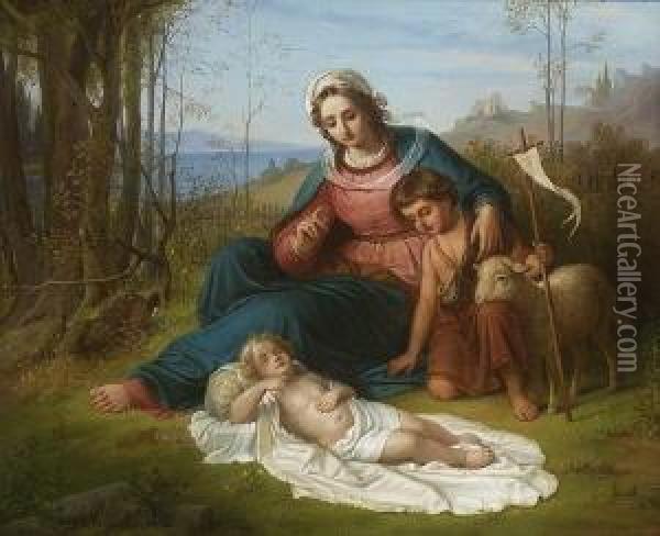 Maria Mit Dem Kind Und Dem
 Johannesknaben. Oil Painting - Karl Gottlob Schonherr