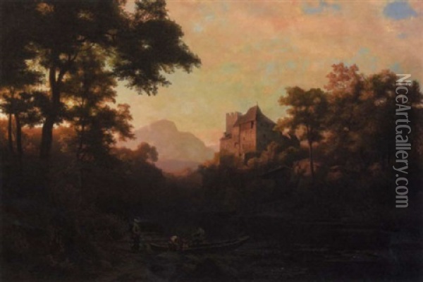 Landscape With Hunters Loading Deer In A Canoe Oil Painting - Johann (Hans) Beckmann