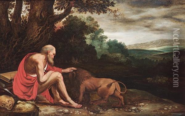 Saint Jerome In The Wilderness Oil Painting - Johann Heinrich Schonfeld