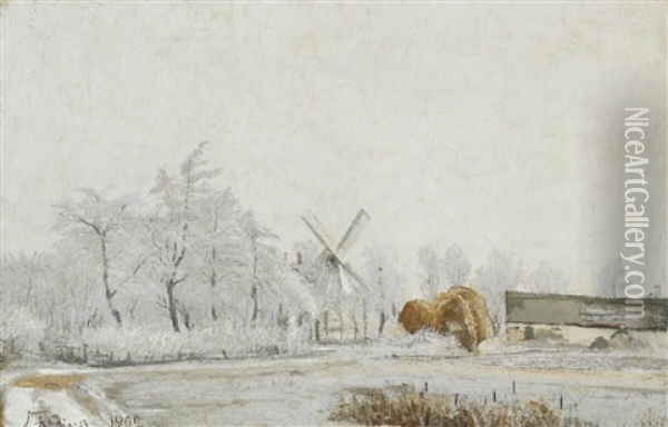Quiet Winter Day With Frosty Mist Oil Painting - Laurits Andersen Ring
