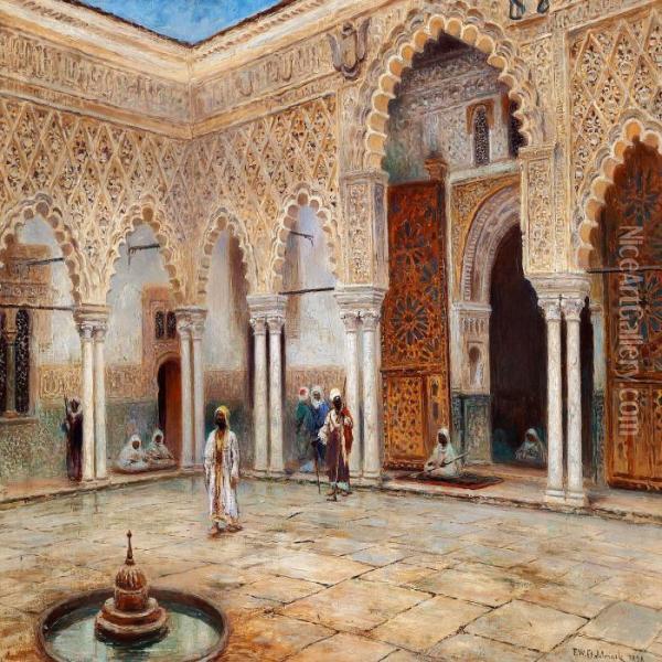 An Arabic Palace Courtyard Oil Painting - Frans Wilhelm Odelmark