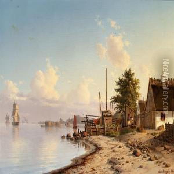 A Summer's Day Fishing Village Oil Painting - Carl Emil Baagoe