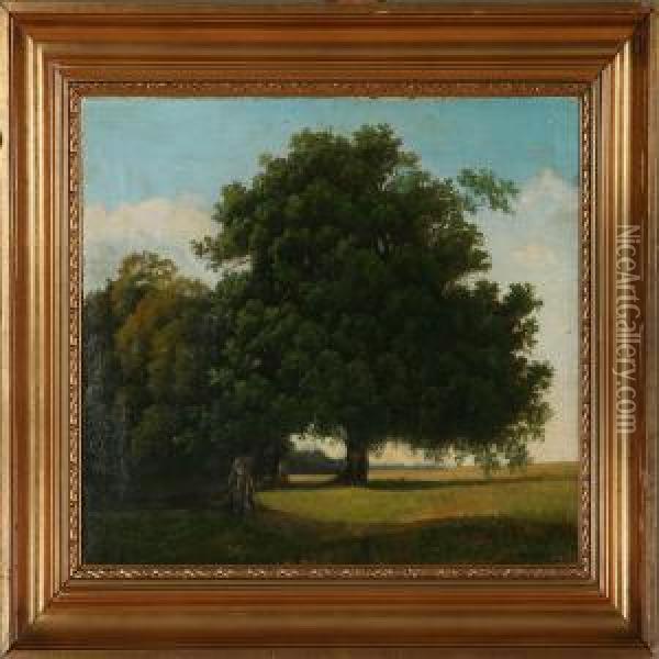 At The Old Oak Trees Oil Painting - Axel Thorsen Schovelin