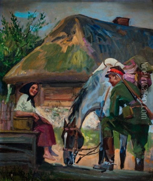 Przy Studni Oil Painting - Woiciech (Aldabert) Ritter von Kossak