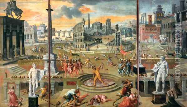 The Massacres of the Triumvirate Oil Painting - Studio of Caron, Antoine (1520-99)