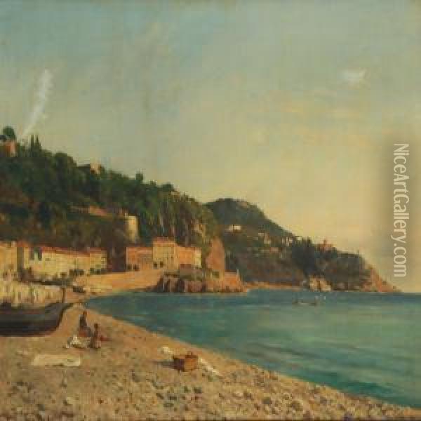 Coastal Scenery From Nice Oil Painting - August Fischer