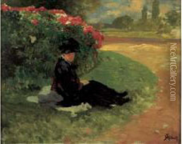 Jeune Femme Assise Dans Un Parc Ou Le Repos Oil Painting - Ferdinand Heilbuth