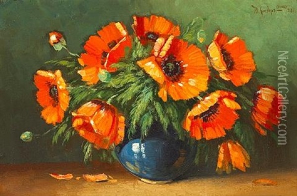 A Still Life With Poppies Oil Painting - Yuliy Yulevich Klever the Younger