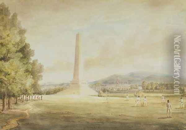 Cricket in Phoenix Park, Dublin, c.1835 Oil Painting - John Hardman Powell