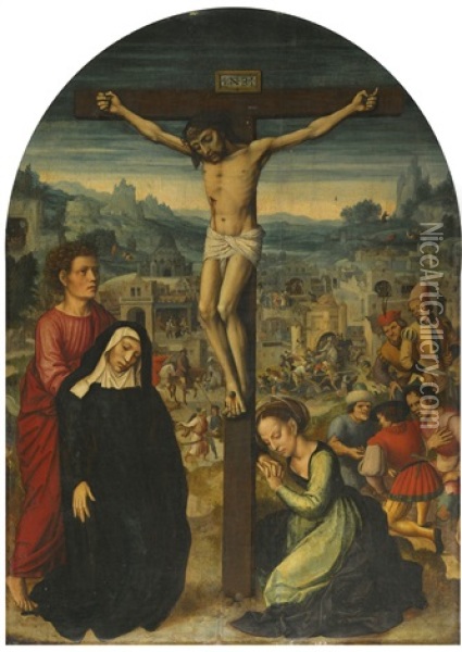 The Crucifixion, With Scenes From The Passion Beyond Oil Painting - Ambrosius Benson