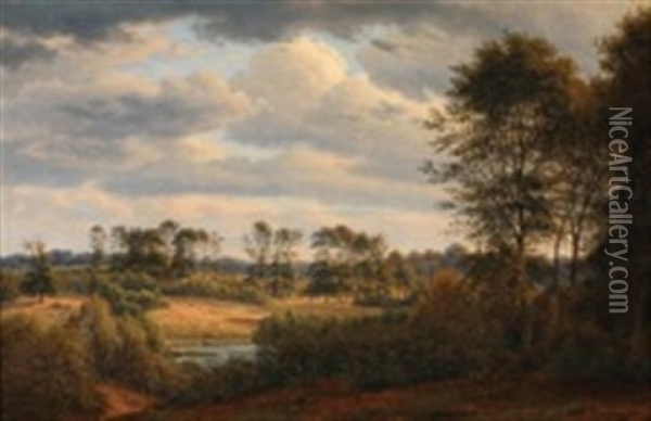 View Over The Moor In Jaegerborg, Denmark Oil Painting - Frederik Christian Jacobsen Kiaerskou