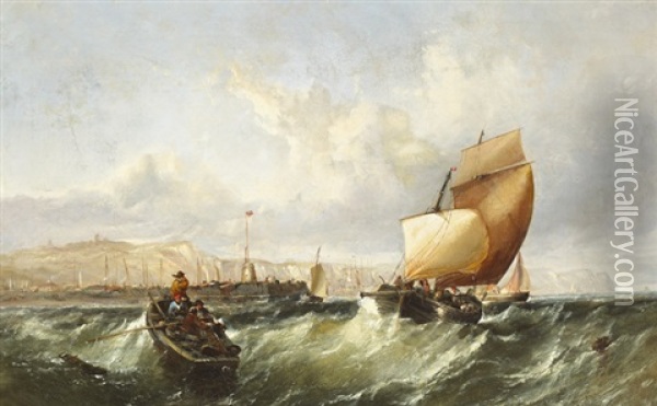 Shipping In Squall Off Dover Oil Painting - Edwin Hayes