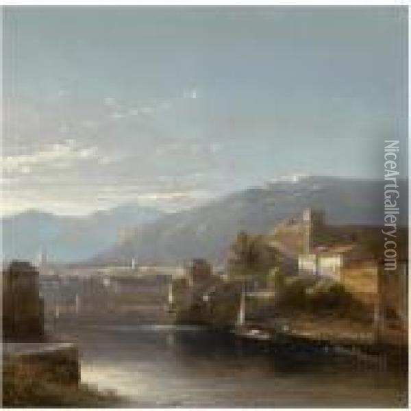 A View Of A Waterside Town Oil Painting - Kasparus Karsen